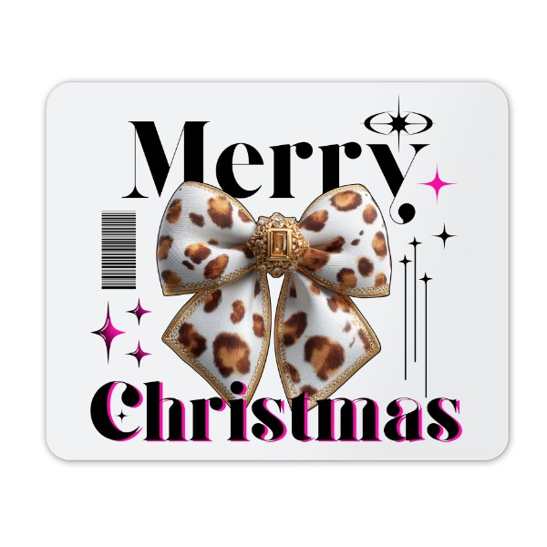 Podložka pod myš s potiskem Merry Christmas s mašlí s leopardím vzorem2